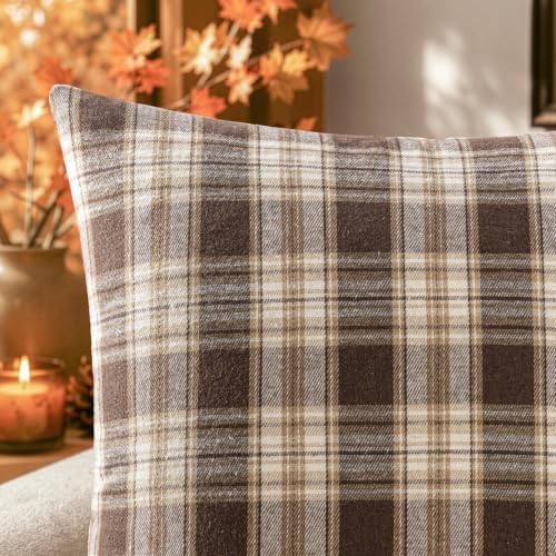 MIULEE Fall Plaid Pillow Covers Scottish Tartan 18x18 Chocolate Brown