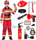 Spooktacular Creations Halloween 14PCS Firefighter Costume for Kids, Boys Fireman Costume with Toys Set for Toddler RolePlay