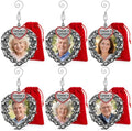 Memorial Photo Ornaments Set of 6 – “Forever in Our Hearts” Silver Heart with Angel Wings – in Memory – Sympathy Gift Keepsake – Christmas Decoration – 3.5" H x 3" W – Gift Storage Bags