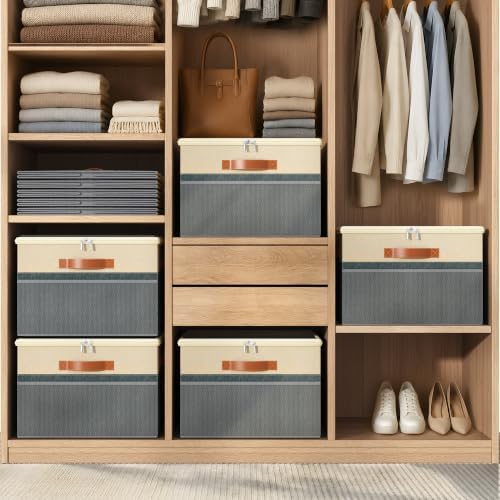 Shoe Organizer for Closet, 2 Pack Foldable Shoe Storage Organizer Box Bin with Adjustable Dividers and Clear Cover, Fits up to 16-32 Pairs（Grey&Beige）