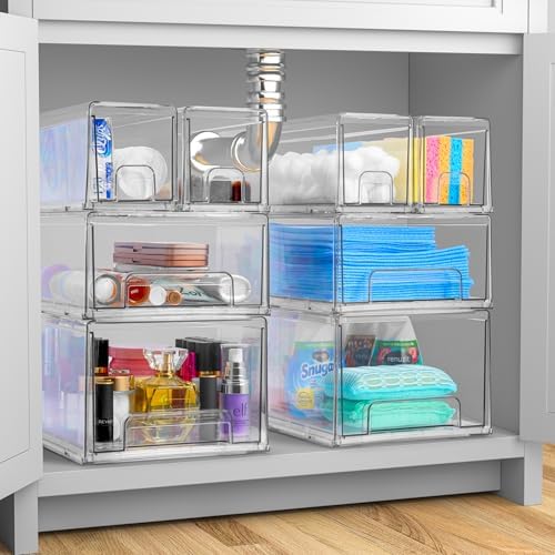 Sorbus Clear Stackable Storage Drawers with Pull-Out Bins (Small, 6 Pack)