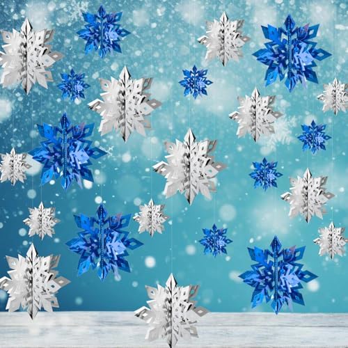 Snowflake Decorations, Paper Christmas Hanging Decor Indoor, 24-Pc