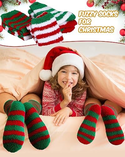 Toulite 60 Pairs Christmas Fuzzy Socks Bulk for Women Soft Plush Slipper Winter Striped Fluffy Warm Sleeping Socks for Holiday Indoor Home Bright Color One Size