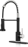 Kitchen Faucet with Pull Down Sprayer Black&Brush Nickel | 2-mode sprayer, 360° high arc spout, 304 SS build, drip-free valve, fingerprint-resistant, DIY install, NSF certified