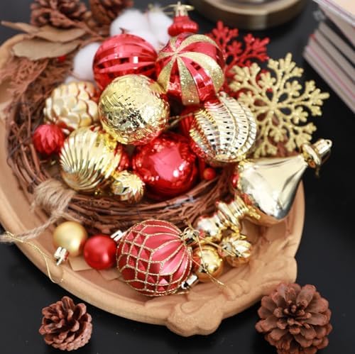 HipTree 116ct 1.18-6.5" Red Gold Christmas Tree Ornaments Decorations Set