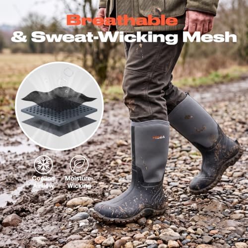 HISEA Men's Rain Boots Neoprene Rubber Boots Waterproof Insulated Mud Boots