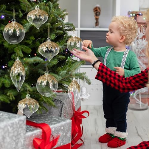 Yerliker 12 Pcs Clear Christmas Glass Ball Ornament Xmas Hanging Decoration