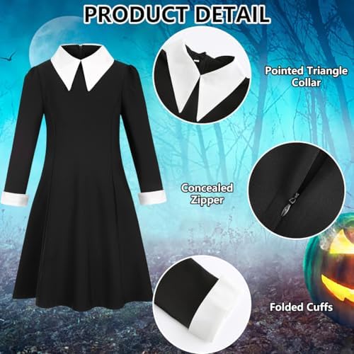 6pcs Girls Halloween Costume Kids Long Sleeve Black Cosplay Dress