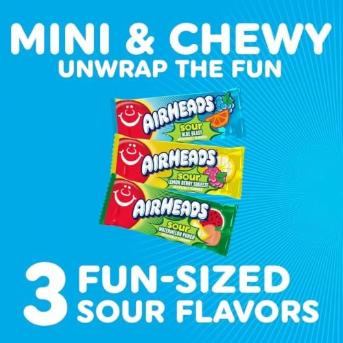 Airheads Mini SOURS Candy Bars, Variety Pack, 10 Ounce Bag (Pack of 8)