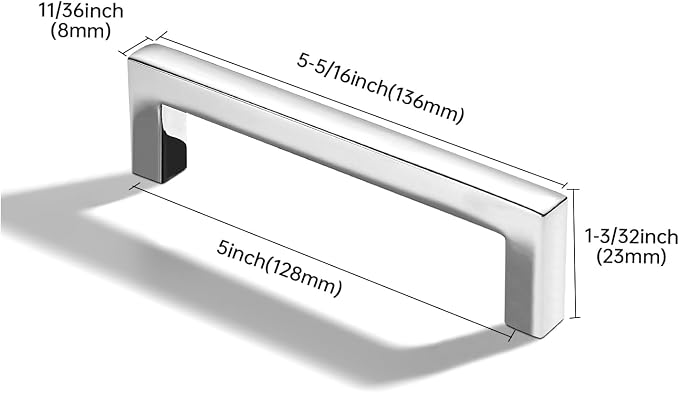 khtumeware 2 Pack 5 inch(128mm) Hole Center Polished Chrome Cabinet Pulls Solid Heavy-Duty Square Cabinet Handles Drawer Pulls Kitchen Cabinet Hardware Kitchen Handle