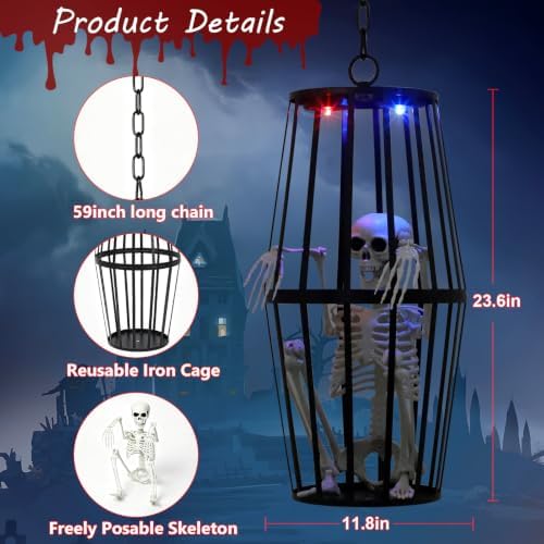 2-Pack 23” Scary Hanging Skeletons Ghosts Solar Halloween Decor