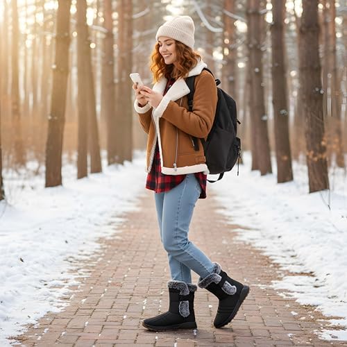 Winter Snow Boots for Women 2026: All-day Comfort Warm Fur Lined Mid Calf Hook Loop Waterproof Outdoor Shoes for Walking