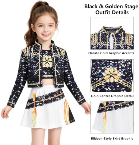 Pop Star Costume Kids Girls Golden Stage Outfit Halloween Costume Accessory