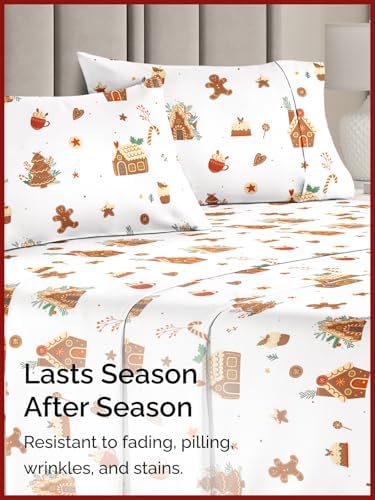 Christmas Sheet Set, Gingerbread House, Holiday Xmas Bedding Set - Twin