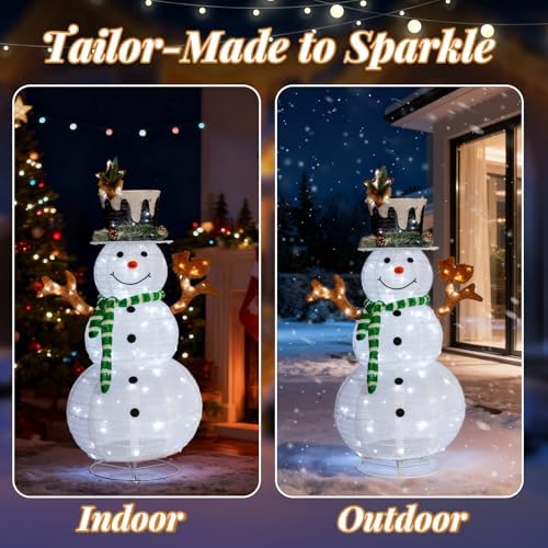 VINGLI 4FT Lighted Snowman Christmas Decorations Outdoor Indoor, Prelit 90 LED Snowman Home Yard Decor with Stakes, Weatherproof Xmas Holiday Winter Front Porch Lawn Garden Patio Pathway Display