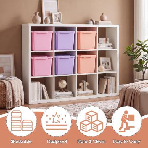 Potchen 6 Pack Small Stackable Storage Bins with Lids, Pink, Purple, Orange