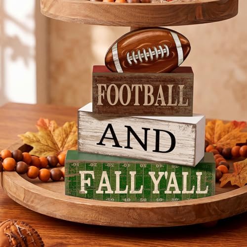 Lineshading 4 Pcs Fall Football Table Decorations for Home Sport Block Sign