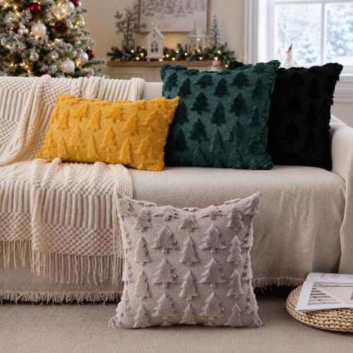 DFXSZ Christmas Tree Pillow Covers 18x18 Set of 2 Christmas Decor Grey