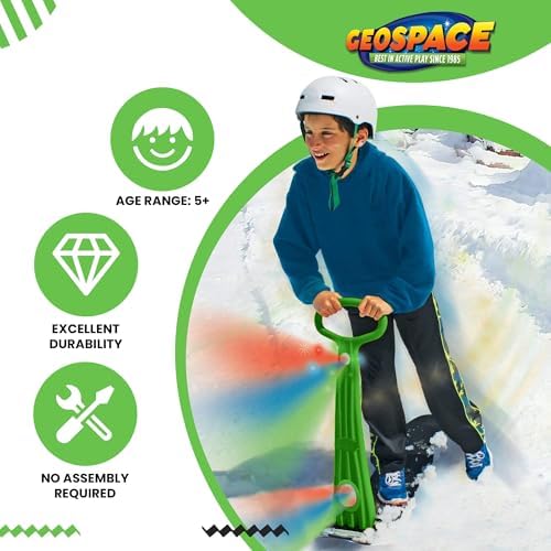 Geospace Winter Fun Foldable Snow Scooter, Ski Skate, Ski Skooter, Snow Sled, Kids Snowboard with 2 LED Light– Multi-Purpose Portable Sandboard, Snow Skate, and Kids/Teenager Sled for All Ages
