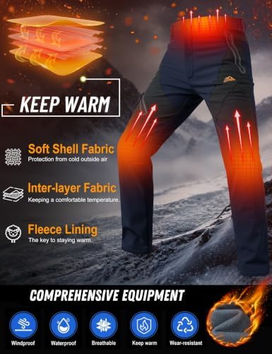 TACVASEN Men's Skiing Snow Pants Winter Hiking Fleece Lined Waterproof