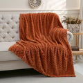 Puncuntex Burnt Orange Throw Blanket 60"×80" Fuzzy 3D Jacquard Decorative