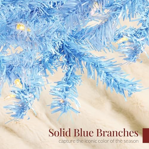 Best Choice Products 6ft Pre-Lit Baby Blue Christmas Tree, Full Artificial Holiday Decoration w/ 947 Branch Tips, 250 Lights, Foldable Base