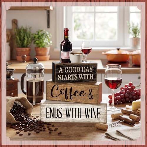 Lineshading 4 Pcs Coffee and Wine Bar Decor Farmhouse Kitchen Counter Decor