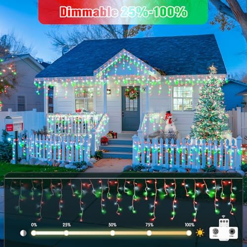 JMEXSUSS Red White and Green Icicle Lights for Outside, 38.8ft 400 LED