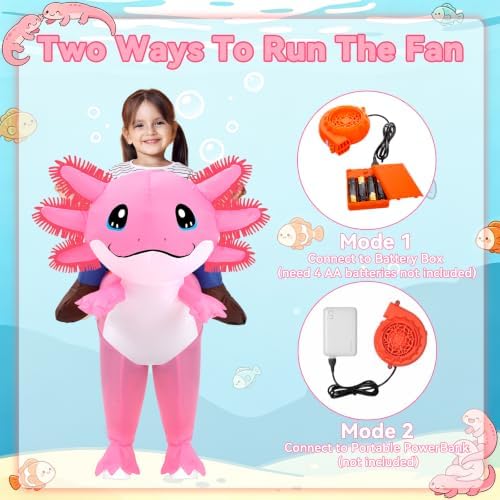 Stegosaurus Inflatable Axolotl Costume for Kids, Ride on Blow Up Costumes Halloween Cosplay Outfit for Girls and Boys
