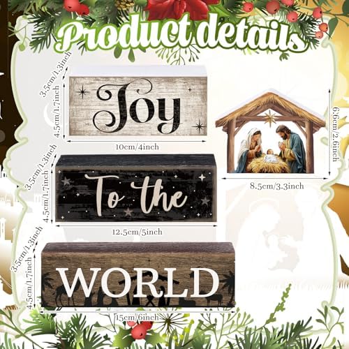 Moucuny 4 Pcs Christmas Table Decoratons, Christian Joy to The World Signs