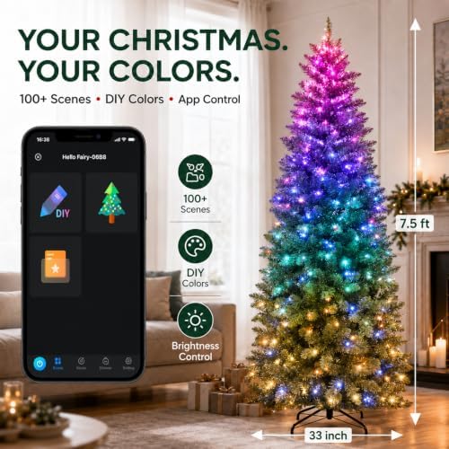 Avatar Controls 7.5FT Smart Prelit Pencil Christmas Tree, 350 LEDs