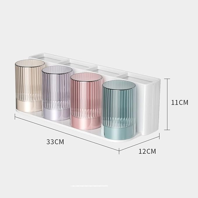 Toothbrush Rack 2PCS Wall Mounted Toothbrush Holder Storage Rack with Mouthwash Cup Automatic Toothpaste Dispenser Squeeze Kit Bathroom Toothbrush Holder(A)