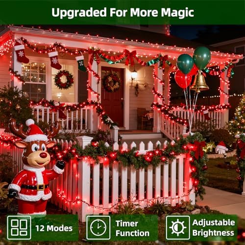 QUHUATU 300 LED 75FT Valentine's Day String Lights, 12 Modes, Red