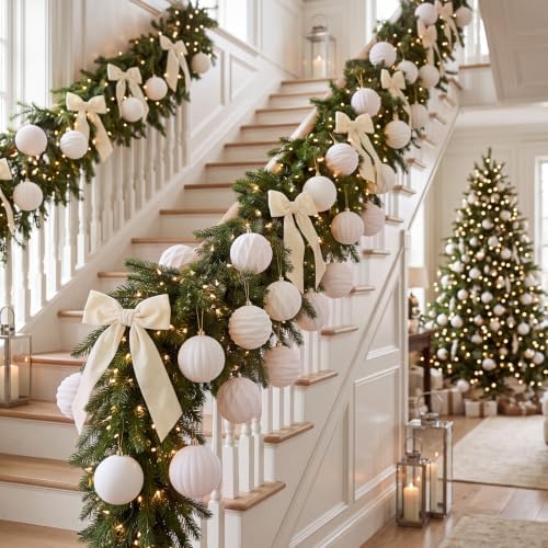 Liliful 3.15 Inch 12 Pcs Velvet Christmas Ornaments Balls, White