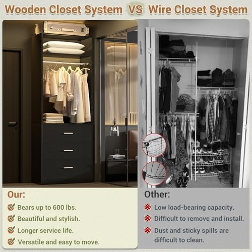 Besiost Freestanding Closet System with 3 Drawers, Wood Closet Organizer