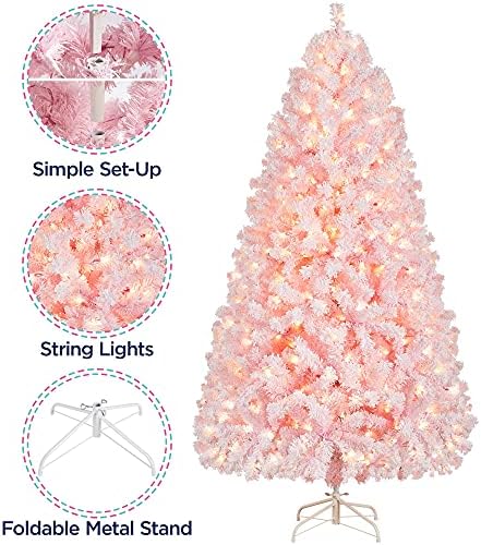 Yaheetech 6ft Pre-Lit Pink Artificial Christmas Tree with 250 Lights