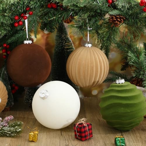 Syhood 8 Pcs 6 Inch Velvet Christmas Balls Large Ornaments, Neutral Color