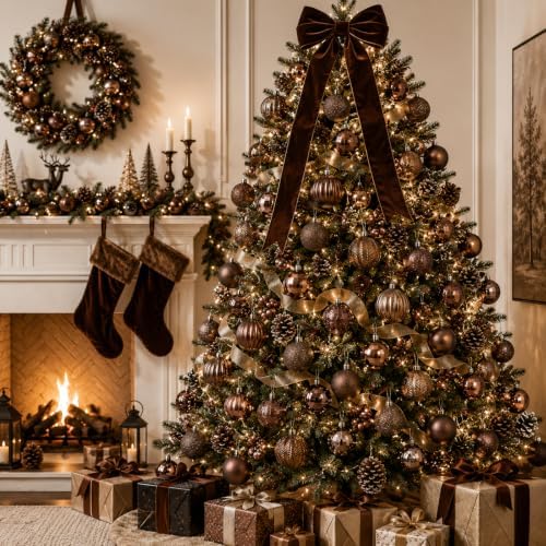 Lunmon 64 Pcs Brown Christmas Balls Ornaments Moody Neutral Xmas Bulbs