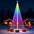 Riakrum 15ft-2167 LED Flagpole Christmas Tree Lights Outdoor Decorations with Star Topper, 8 Lighting Modes Pre-lit LED Flagpole Christmas Lights Multicolor, Outside Yard Holiday Display