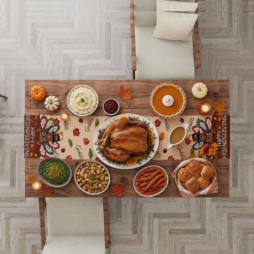 Friendsgiving Party Decorations - Happy Friendsgiving Table Runner | Thanksgiving Table Decor for Indoor Outdoor - Friendsgiving Party Favors Supplies Backdrop for Home Kitchen Dining
