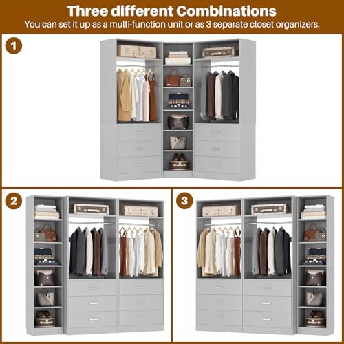 Besiost Closet System with 6 Drawers & 10 Shelves, Corner Closet Organizer