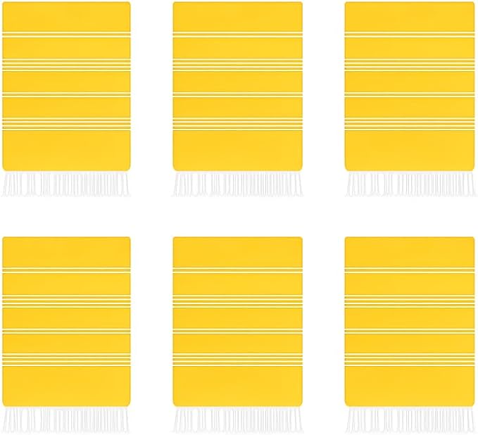HAVLULAND Turkish Beach Towel Set of 6 Oversized 72x40 100% Turkish Cotton | Soft Hammam Peshtemal, Sand Free, Quick-Dry, Absorbent Bath Towel | Lightweight & Compact for Travel, Pool, Gym, Spa - Yellow