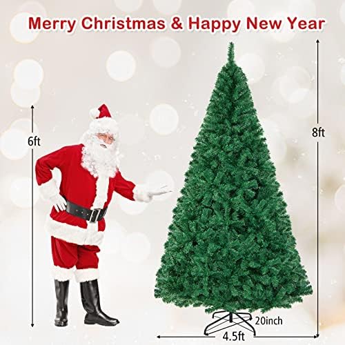 HAPPYGRILL 8FT Artificial Christmas Tree, Unlit Xmas Pine Tree, Metal Stand