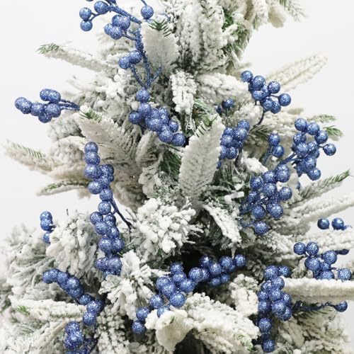 Fangoo 20 Pack 7 Inch Artificial Blue Berry Stems Christmas Blue Berries Picks Holly Berry Branches for Christmas Tree Ornaments DIY Crafts Wedding Holiday Season Winter Home Decor