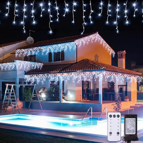 JMEXSUSS 38.8ft 400 LED White Icicle Lights, Christmas Lights Outdoor