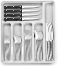 49-Piece Hammered Silverware Set with Organizer, Food-Grade Stainless Steel Flatware for 8, Cutlery Utensil Sets with Steak Knives, Rust-proof, Mirror Polished, Dishwasher Safe, Wave Hammered