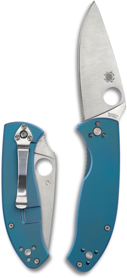 Spyderco Tenacious Folding Pocket Knife, PlainEdge | 7.74" Overall Length, 3.3" 8Cr13MoV Steel Blade, Titanium Handle, R.I.L Lock, Full-Flat Grind
