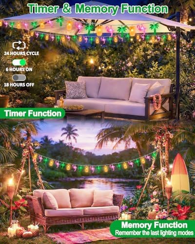 50 LED 25Ft Sumer Tropical String Lights Flamingo Pineapple Palm Tree Light