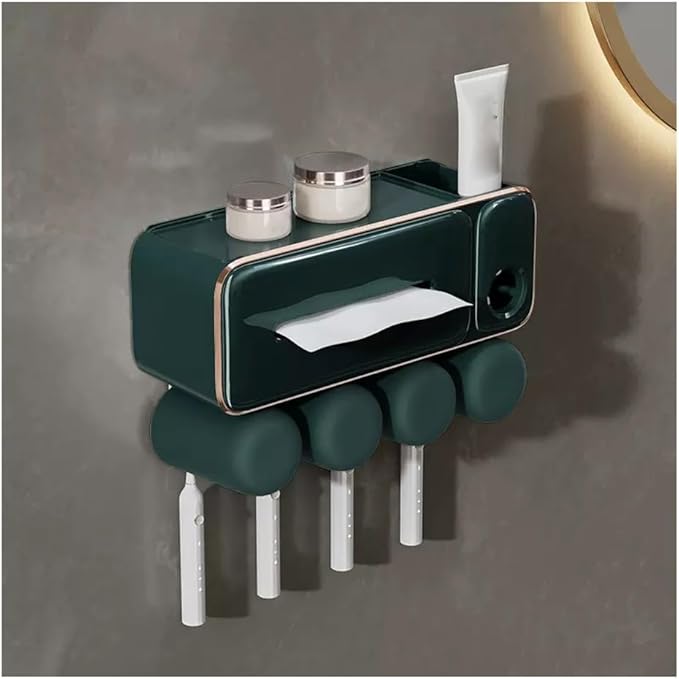 Toothbrush Rack Toothbrush Rack with Face Towel Integrated Mouthwash Cup Toothbrush Cup Shelf Family Wall-Mounted Punch-Free Toothbrush Holder Bathroom Toothbrush Holder(C)
