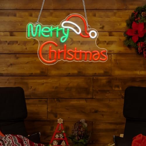 Merry Christmas LED Neon Sign USB Powered Wall Light with Santa Hat